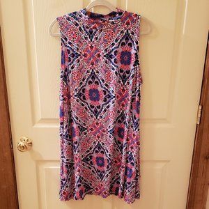 RED CAMEL Red, White, and Blue Sleeveless Print Dress (2x)
